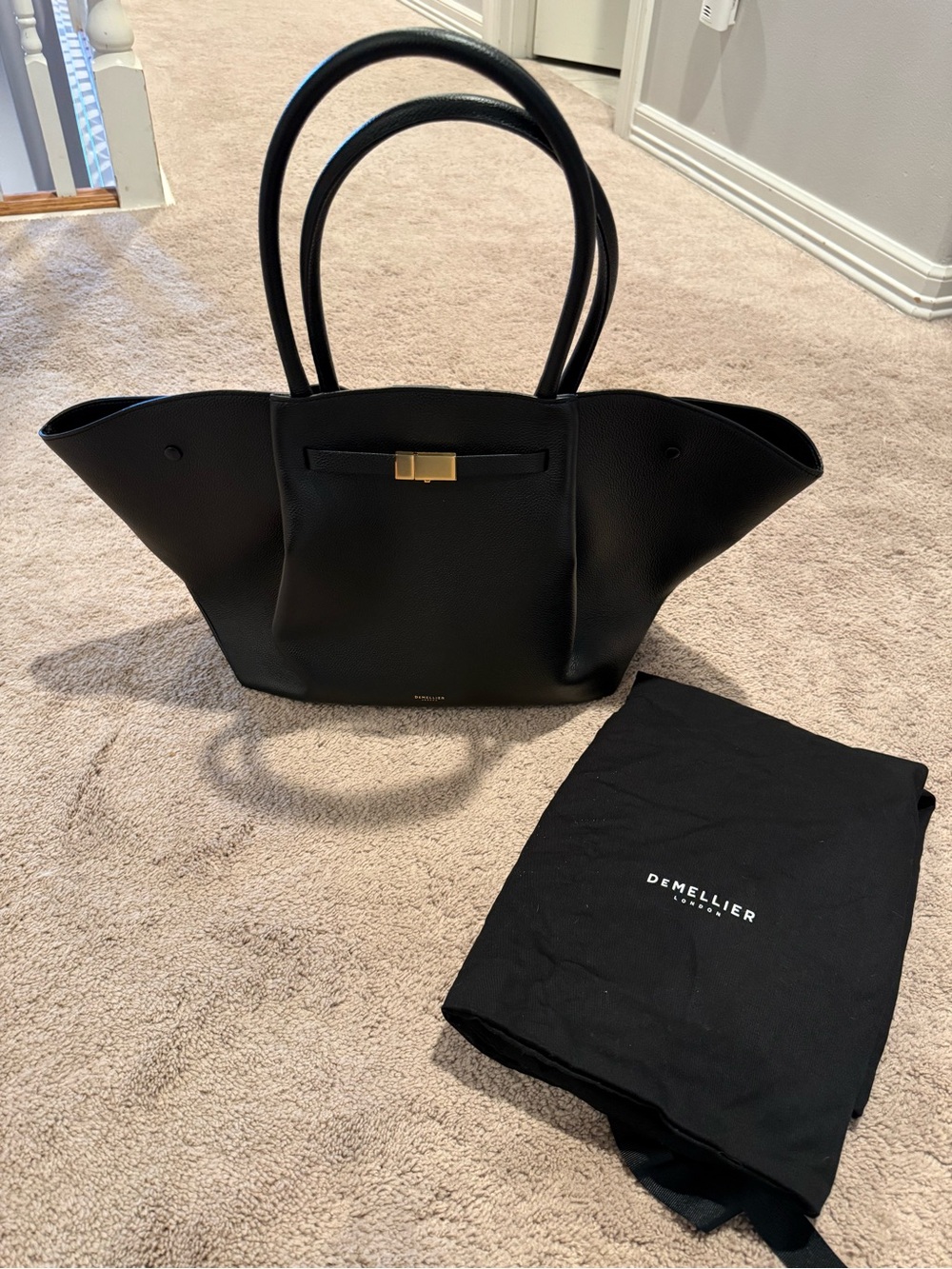 DeMellier Black Leather Tote with Gold Accent